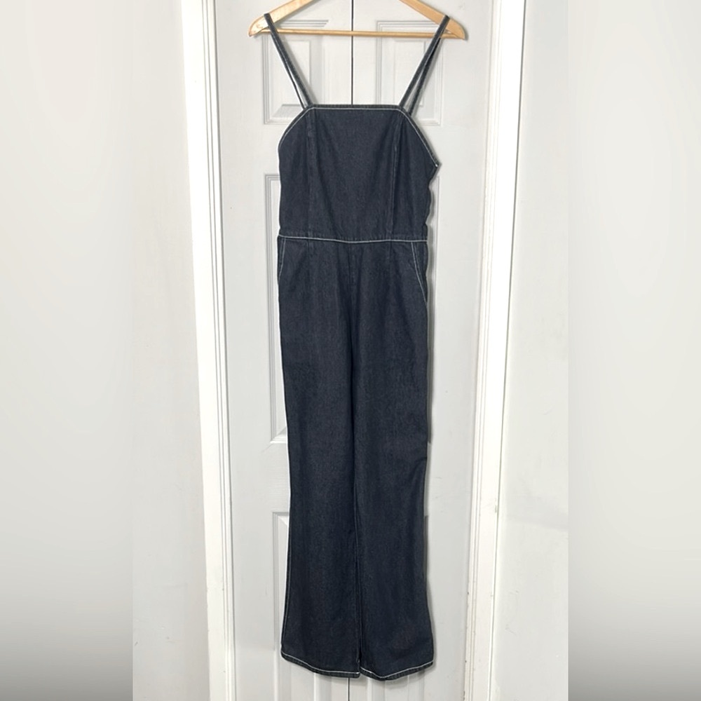 ONE AFTER ANOTHER Stylish Denim Side pockets corset lace up back Jumpsuit.